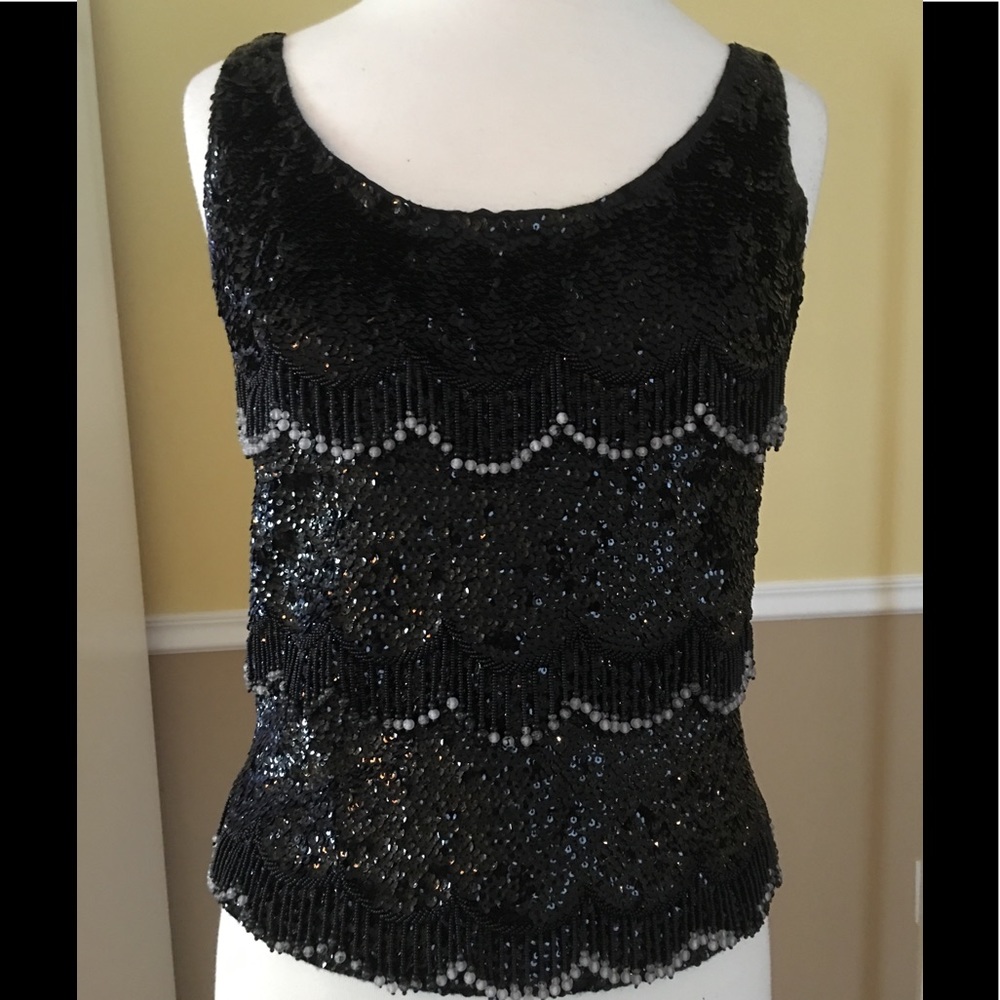 VTG Jo Ro Imports Sequin & Beaded Top Med